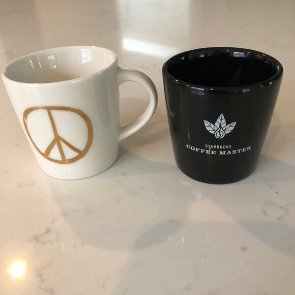 Starbucks 2004 Coffee Master + 2015 Peace Ceramic 3 oz Expresso Cups Wht Black - Picture 7 of 7
